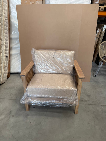 John Lewis Woven Rattan Panel Acacia Wood Garden Lounge Chair, Natural