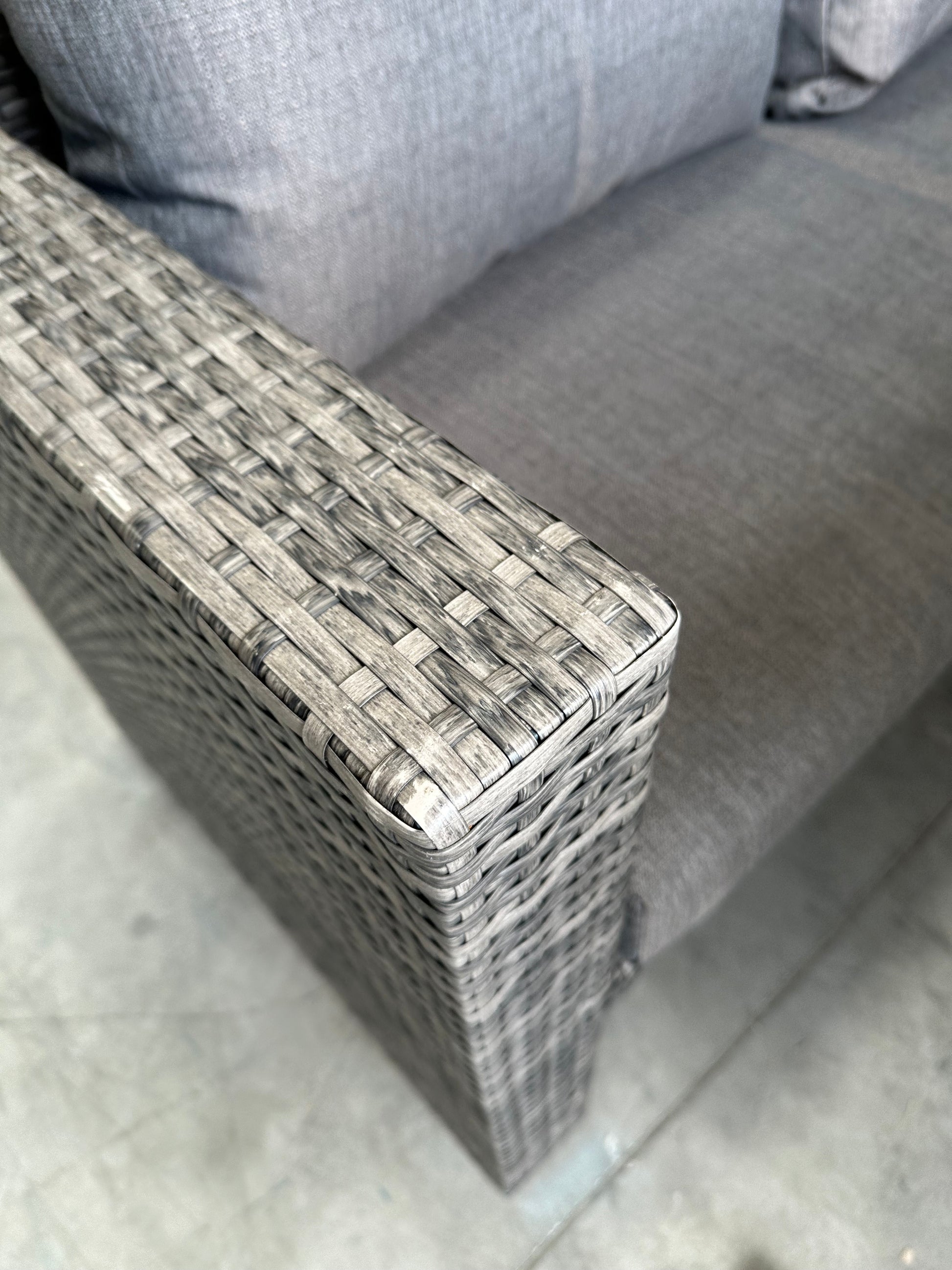 John Lewis Alora Cube 6-Seater Garden Dining Table, Sofas & Stools Set, Brown/Grey