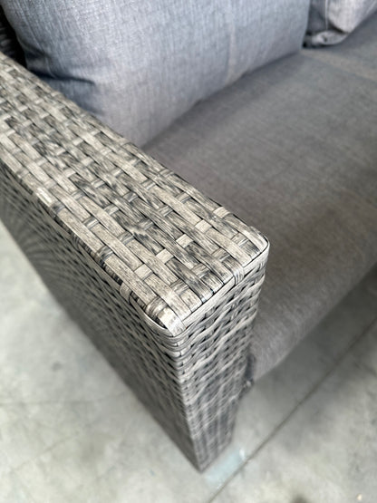 John Lewis Alora Cube 6-Seater Garden Dining Table, Sofas & Stools Set, Brown/Grey