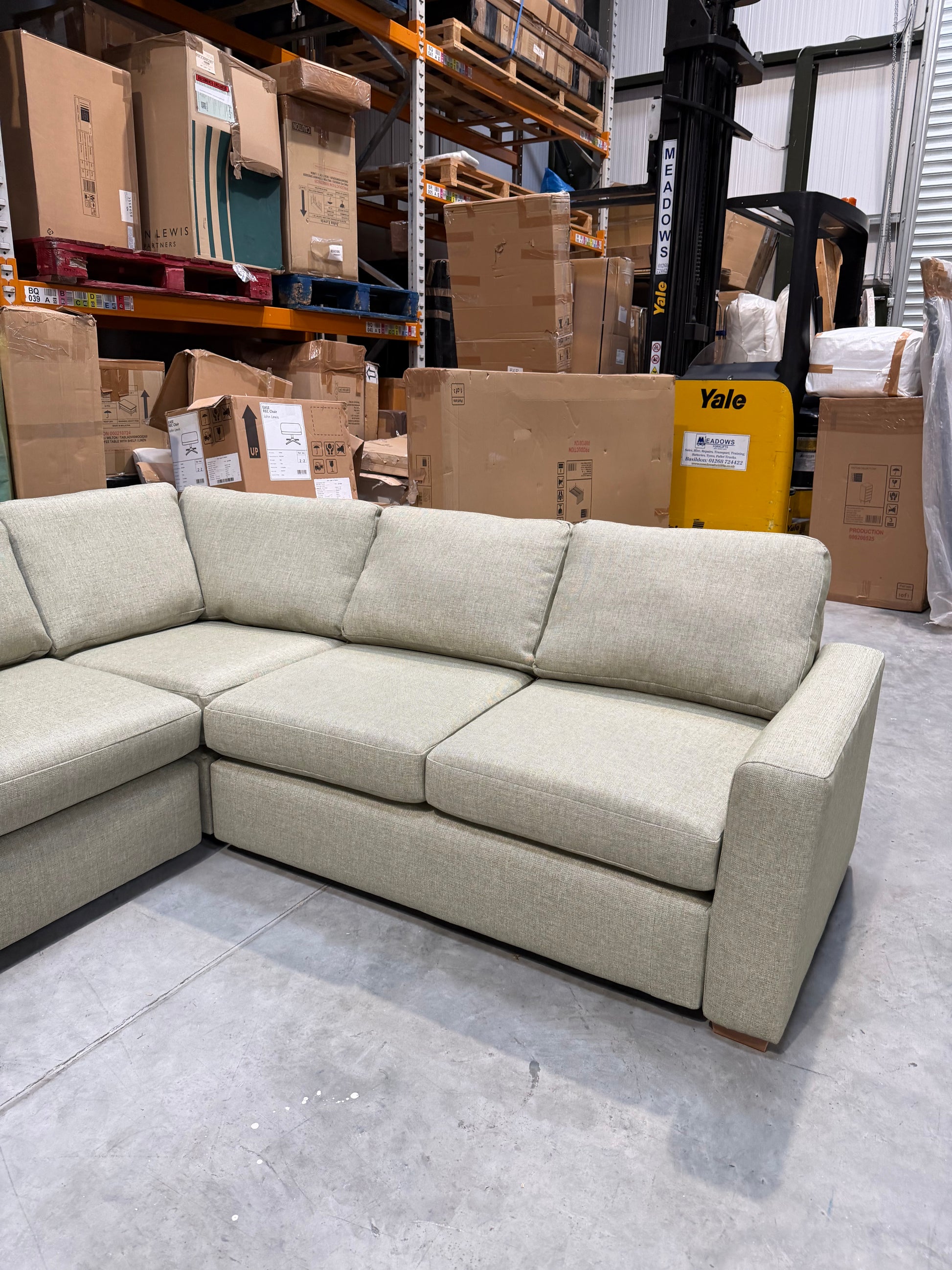 John Lewis Oliver Corner Sofa Light Leg Aquaclean Aston Green