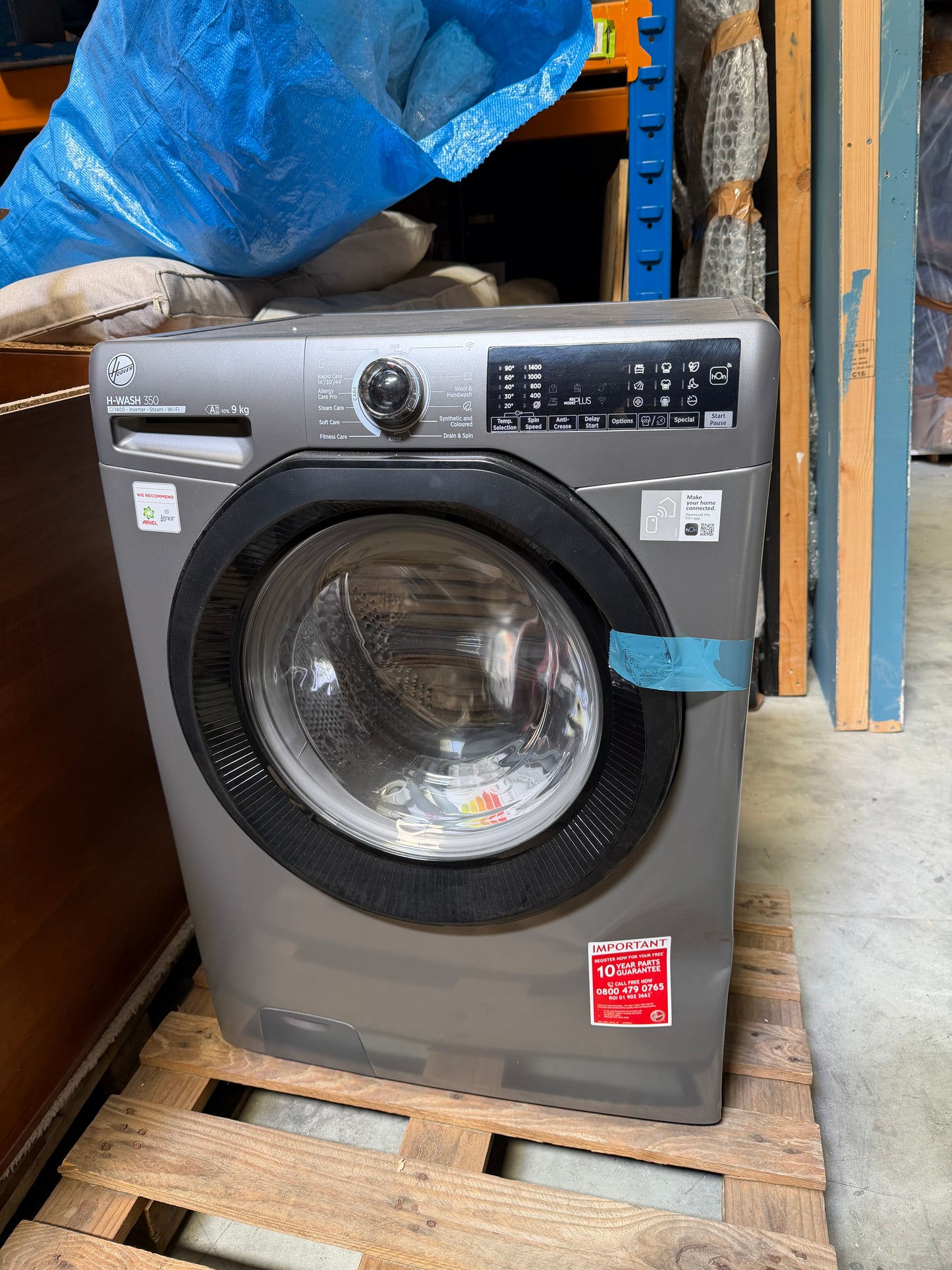 Hoover H-WASH 350 H3WPS696TMBR6-80 Freestanding Washing Machine, 9kg Load, 1600rpm Spin, Graphite