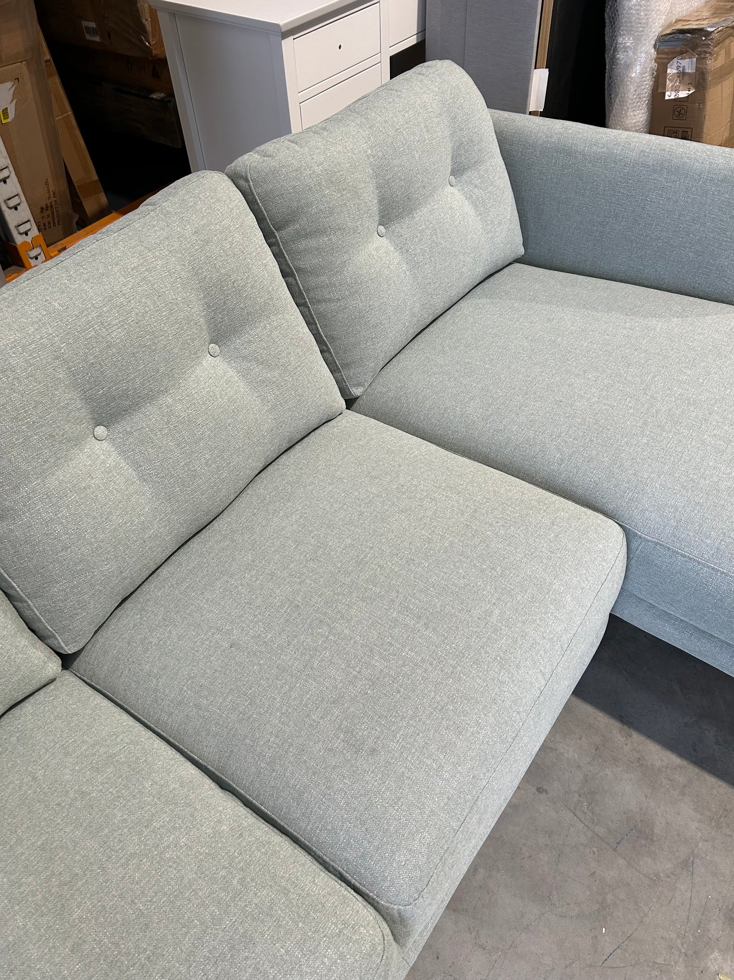 John Lewis Arlo RHF Chaise Sofa Dark Leg Duck Egg Matilda