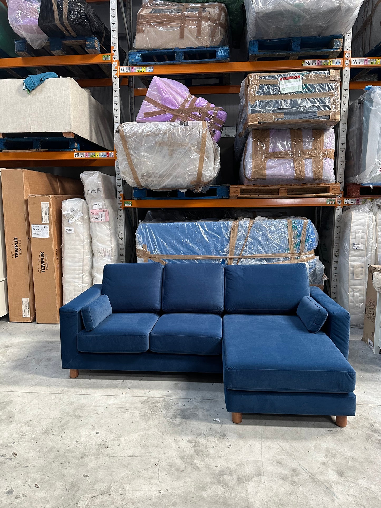 John Lewis Milton RHF Chaise End Sofa, Light Leg, Navy Velvet