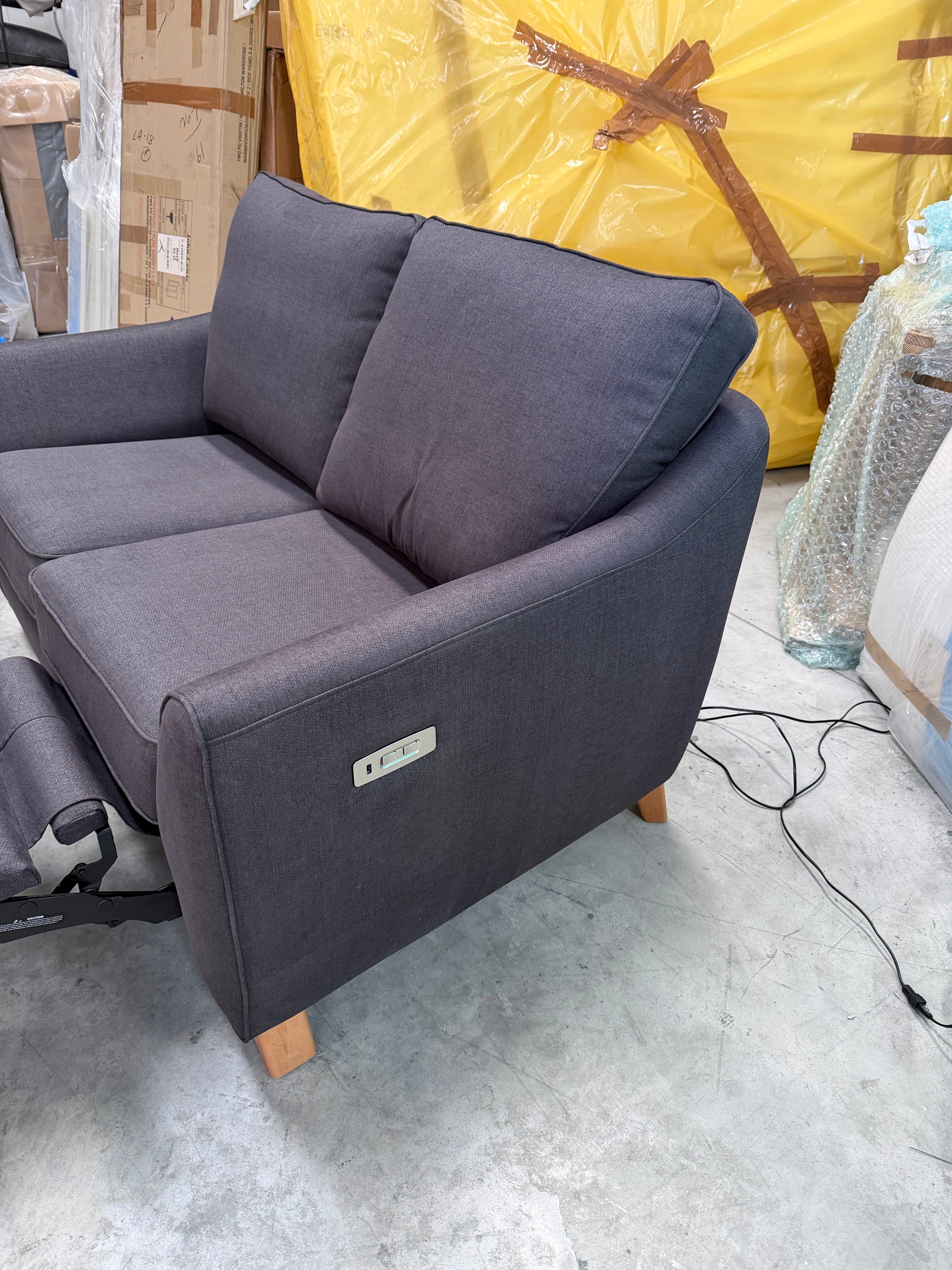 G Plan Vintage 68 RHF Small 2 Seater Sofa Single Footrest Aquaclean Grey