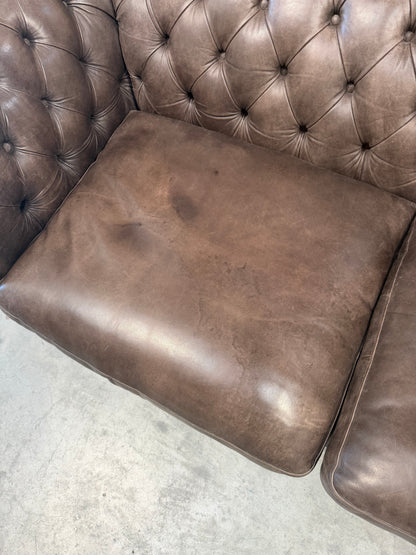 John Lewis Cromwell Chesterfield Grand 4 Seater Leather Sofa, Dark Leg Demetra Charcoal