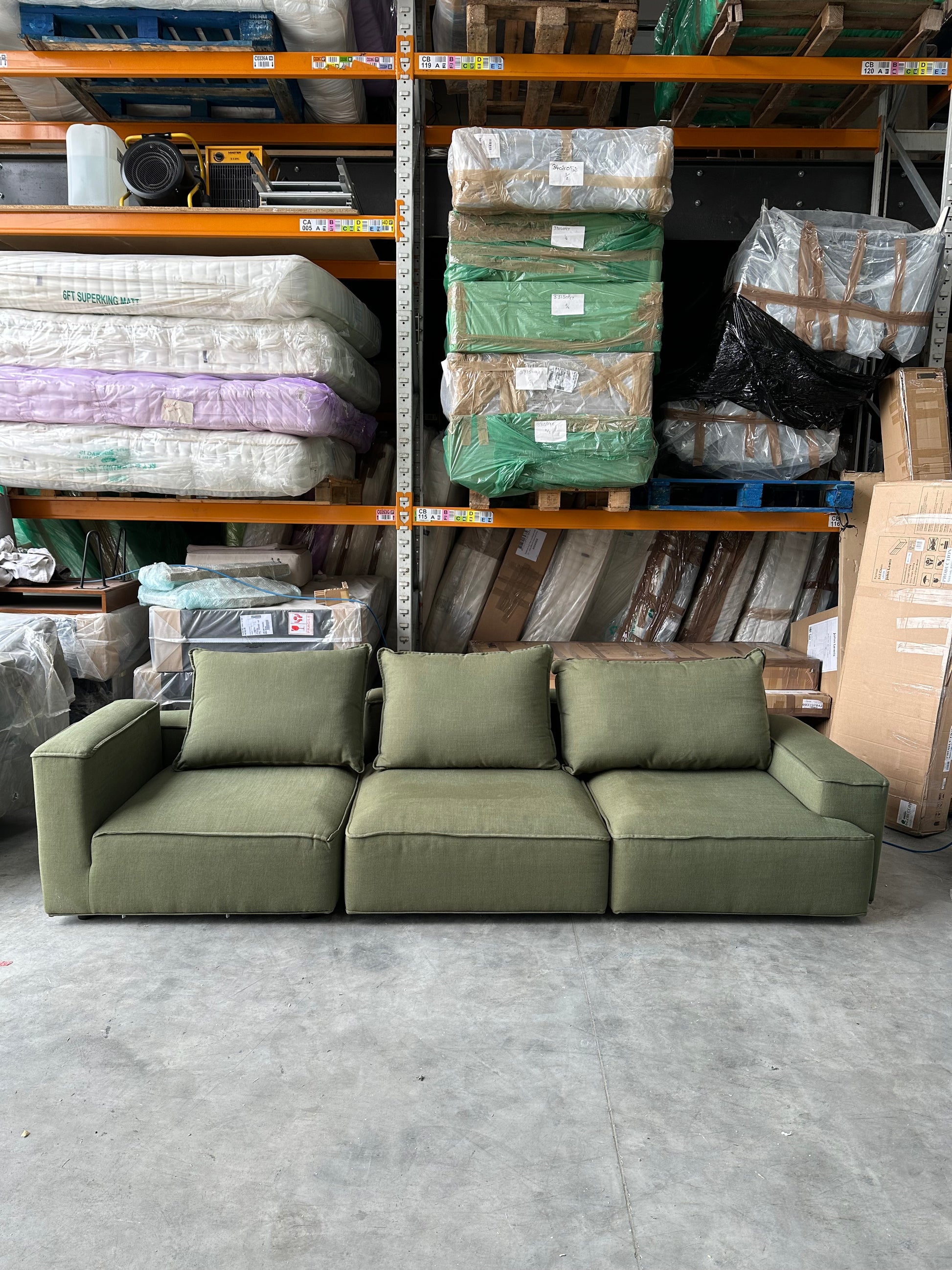 John Lewis Border Grand 4 Seater Sofa, Dark Leg, Relaxed Linen Olive