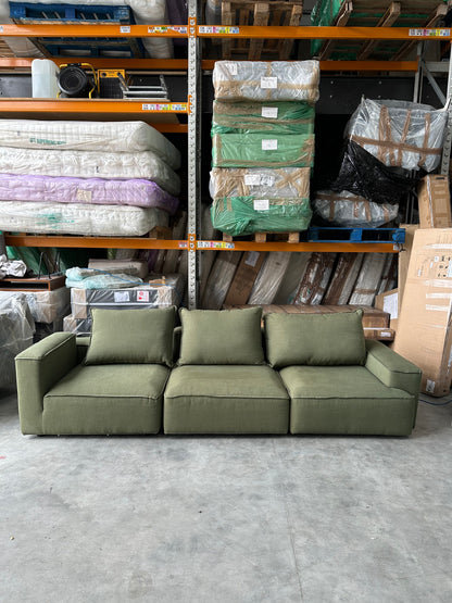 John Lewis Border Grand 4 Seater Sofa, Dark Leg, Relaxed Linen Olive