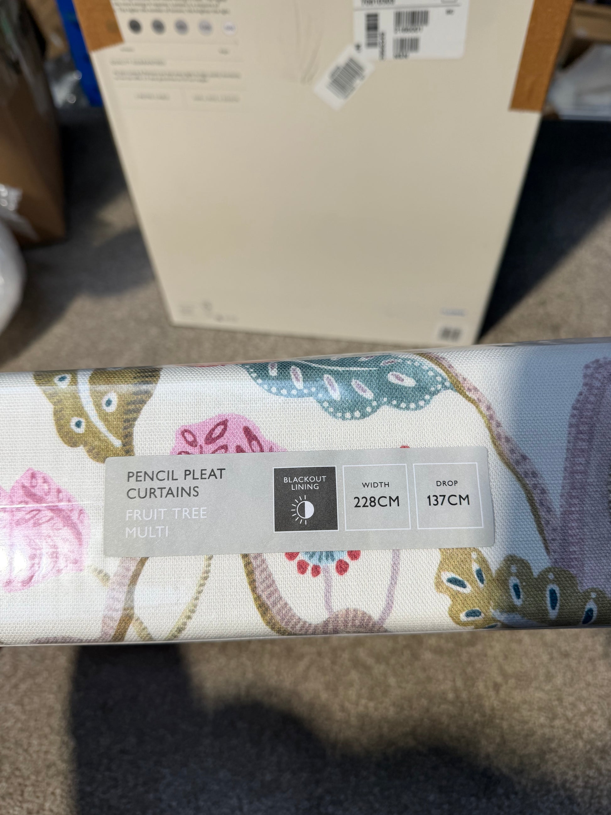 John Lewis Fruit Tree Print Pencil Pleat Pair Blackout Lined Curtains, Multi, W228 x Drop 137cm