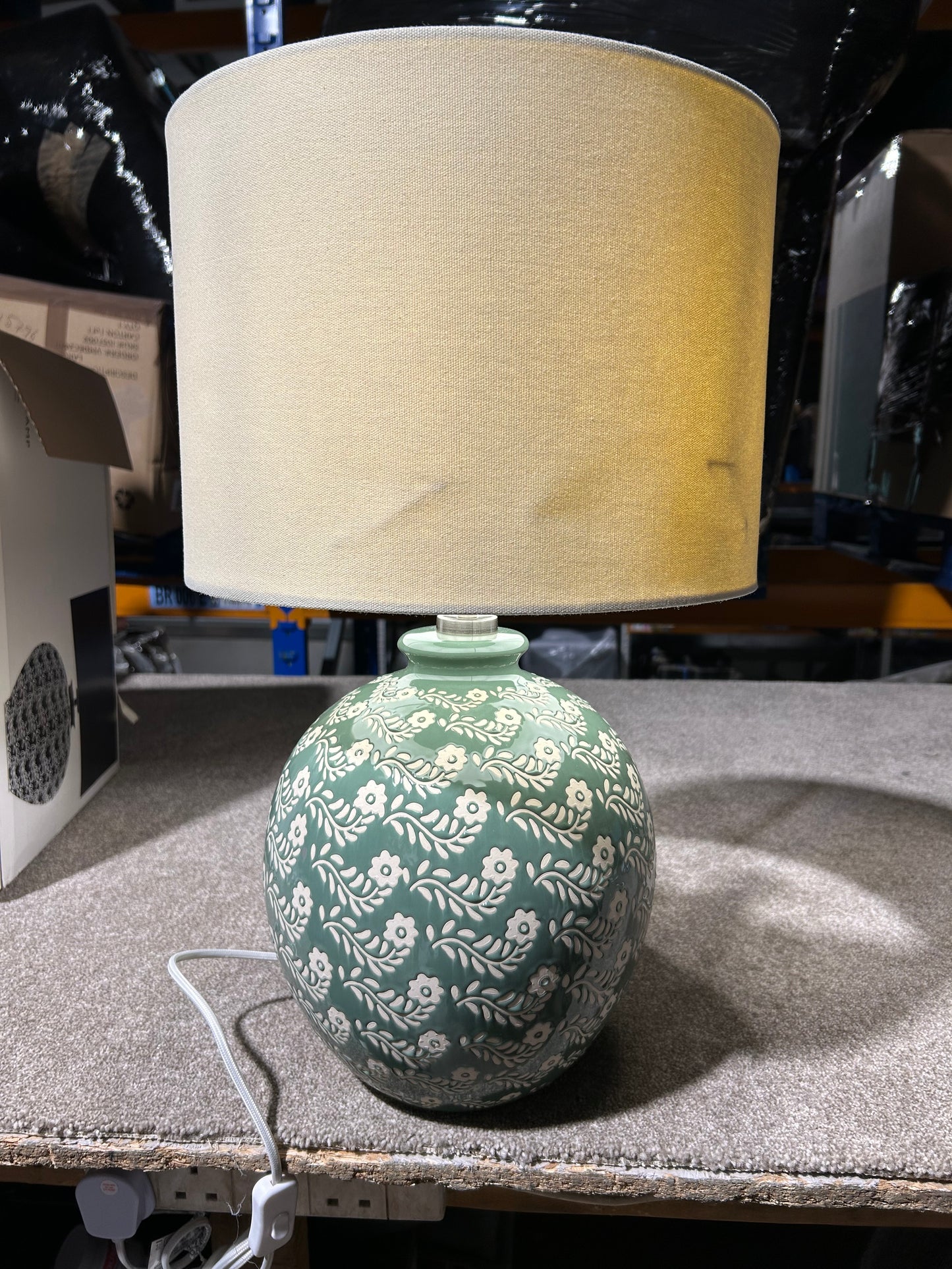John Lewis Agnes Ceramic Floral Table Lamp, Green