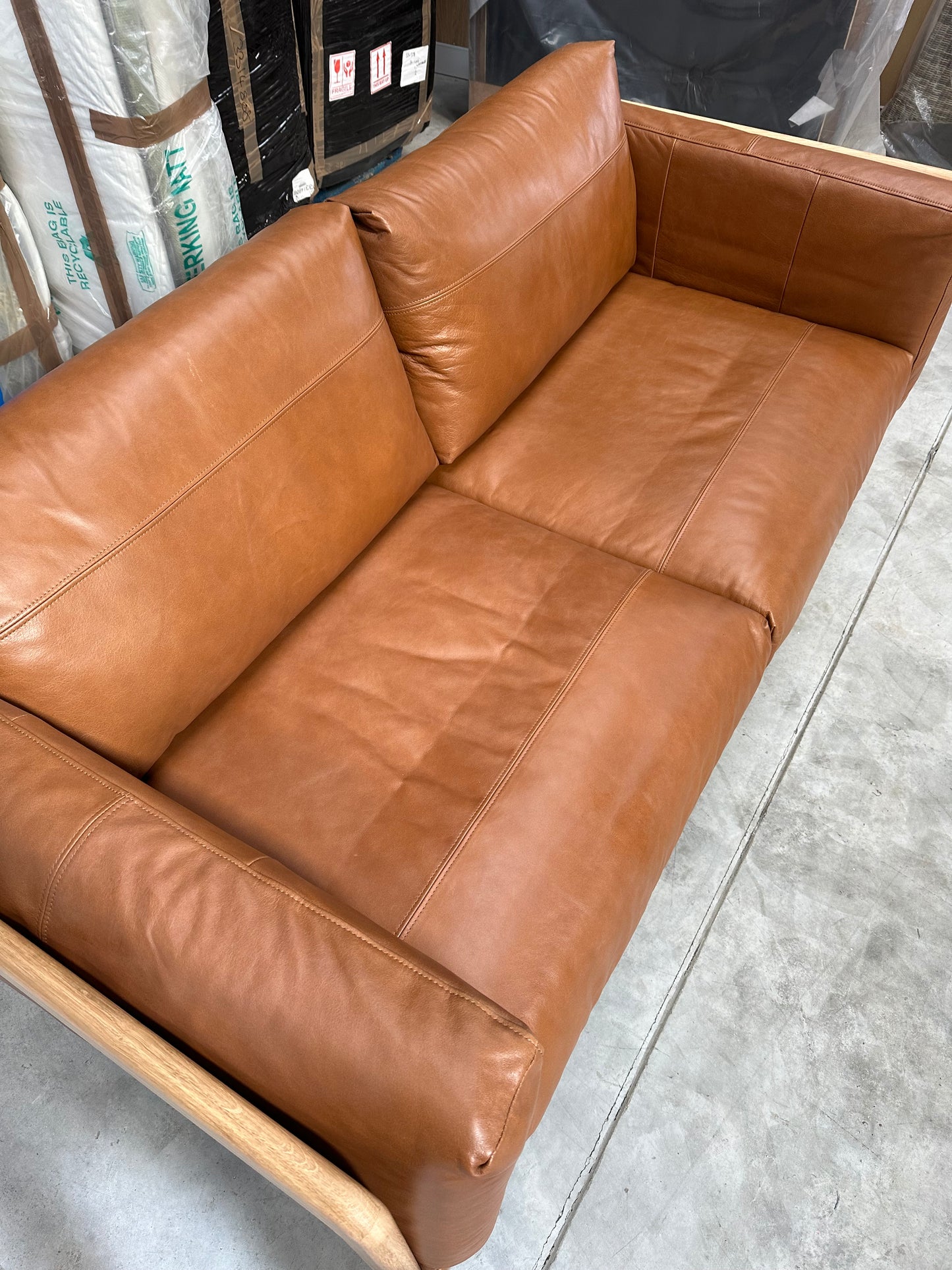 John Lewis Nest Medium 2 Seater Leather Sofa, Light Leg, Butterscotch Leather