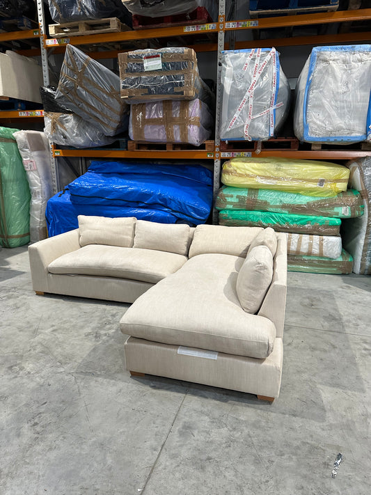 John Lewis Tortona RHF Chaise Sofa Premium Herringbone Fabric Light Legs Natural