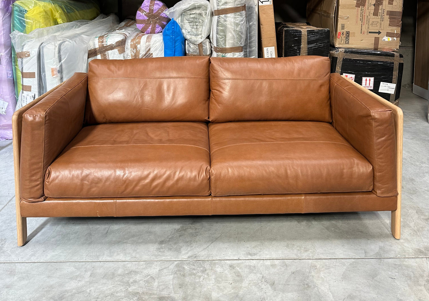 John Lewis Nest Medium 2 Seater Leather Sofa, Light Leg, Butterscotch Leather