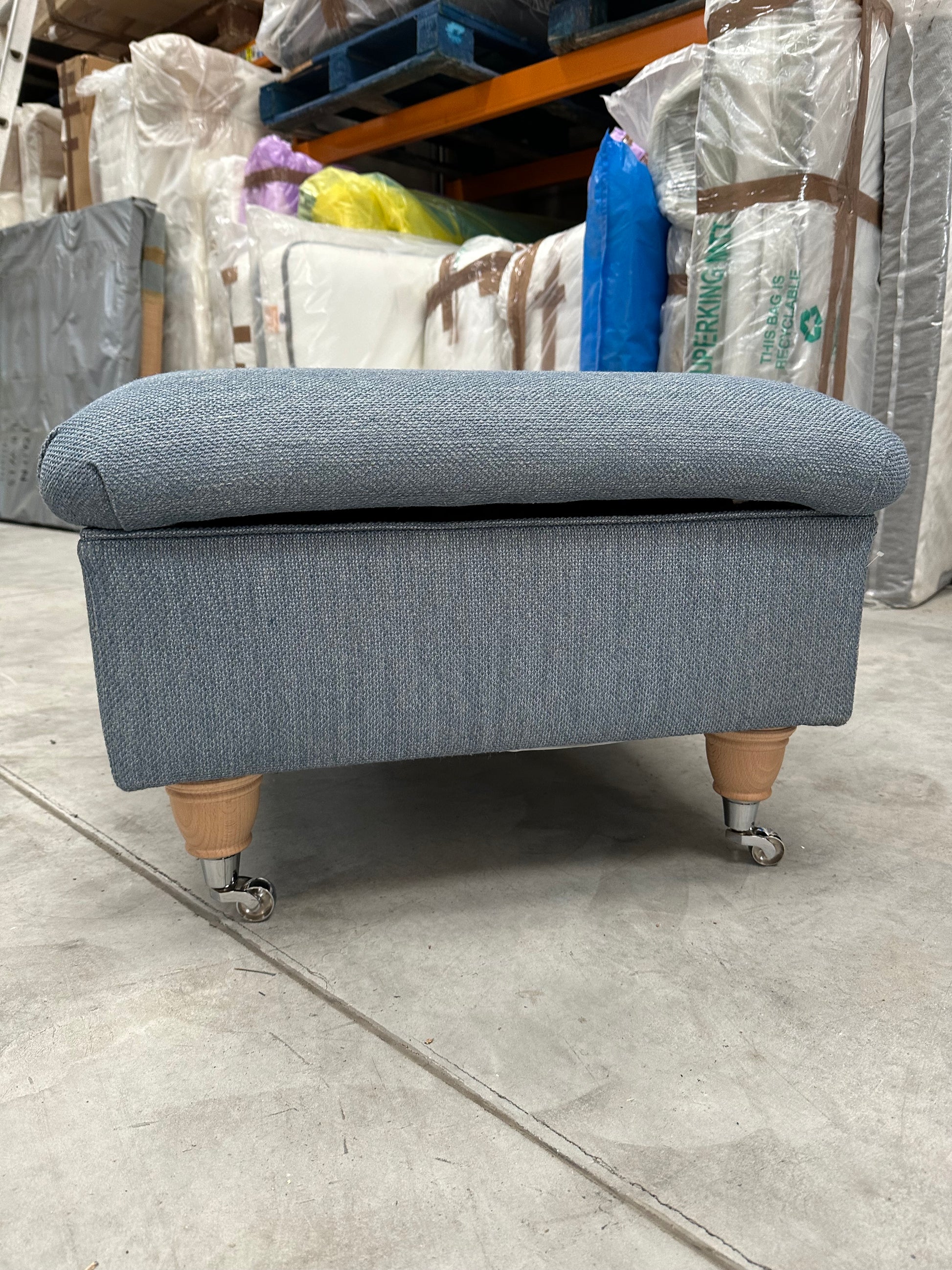 Kingston by Laura Ashley Storage Footstool in Harley Fabric in Seaspray Blue