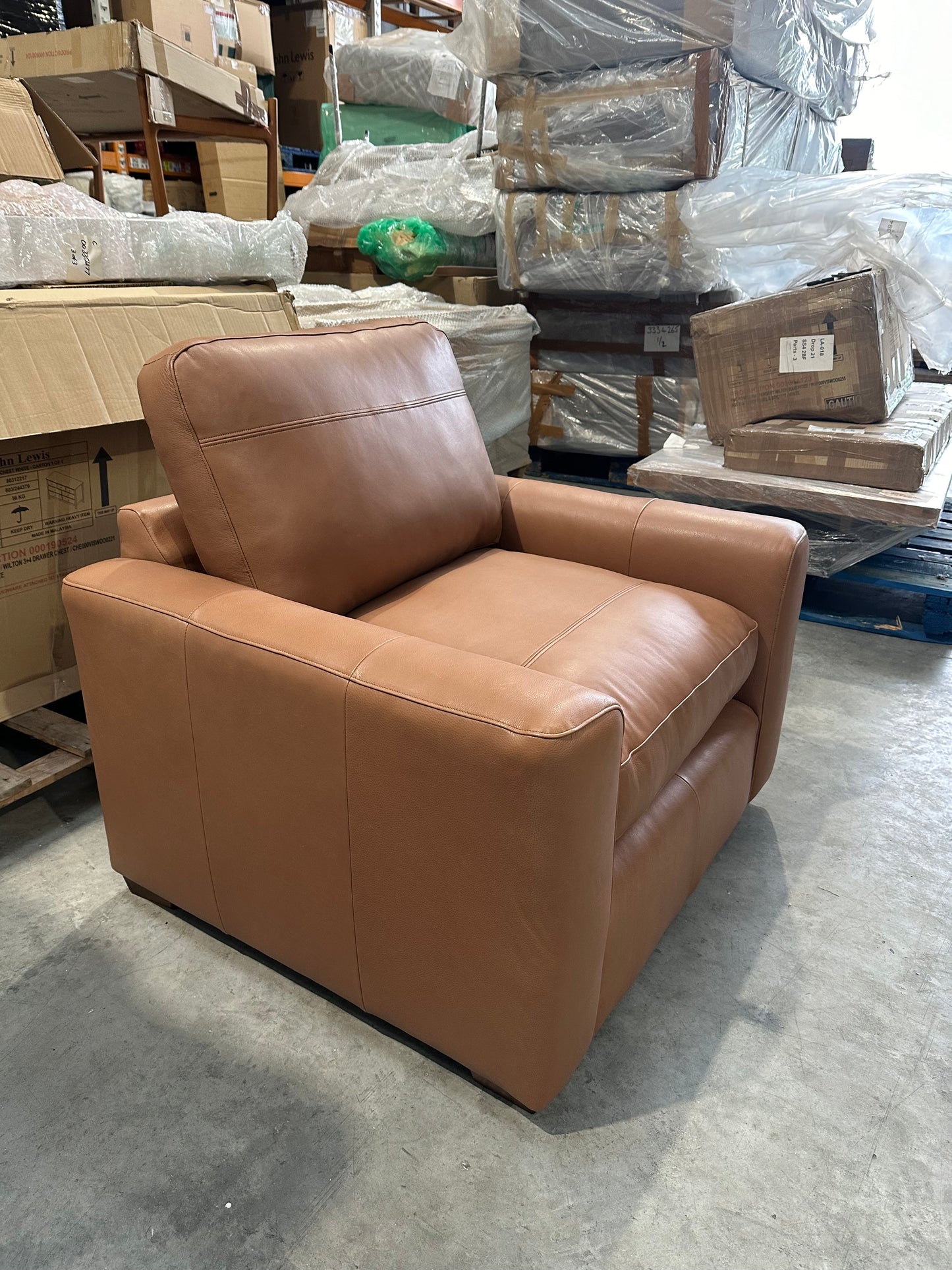 John Lewis Oliver II Leather Armchair Light Leg Selvaggio Congnac