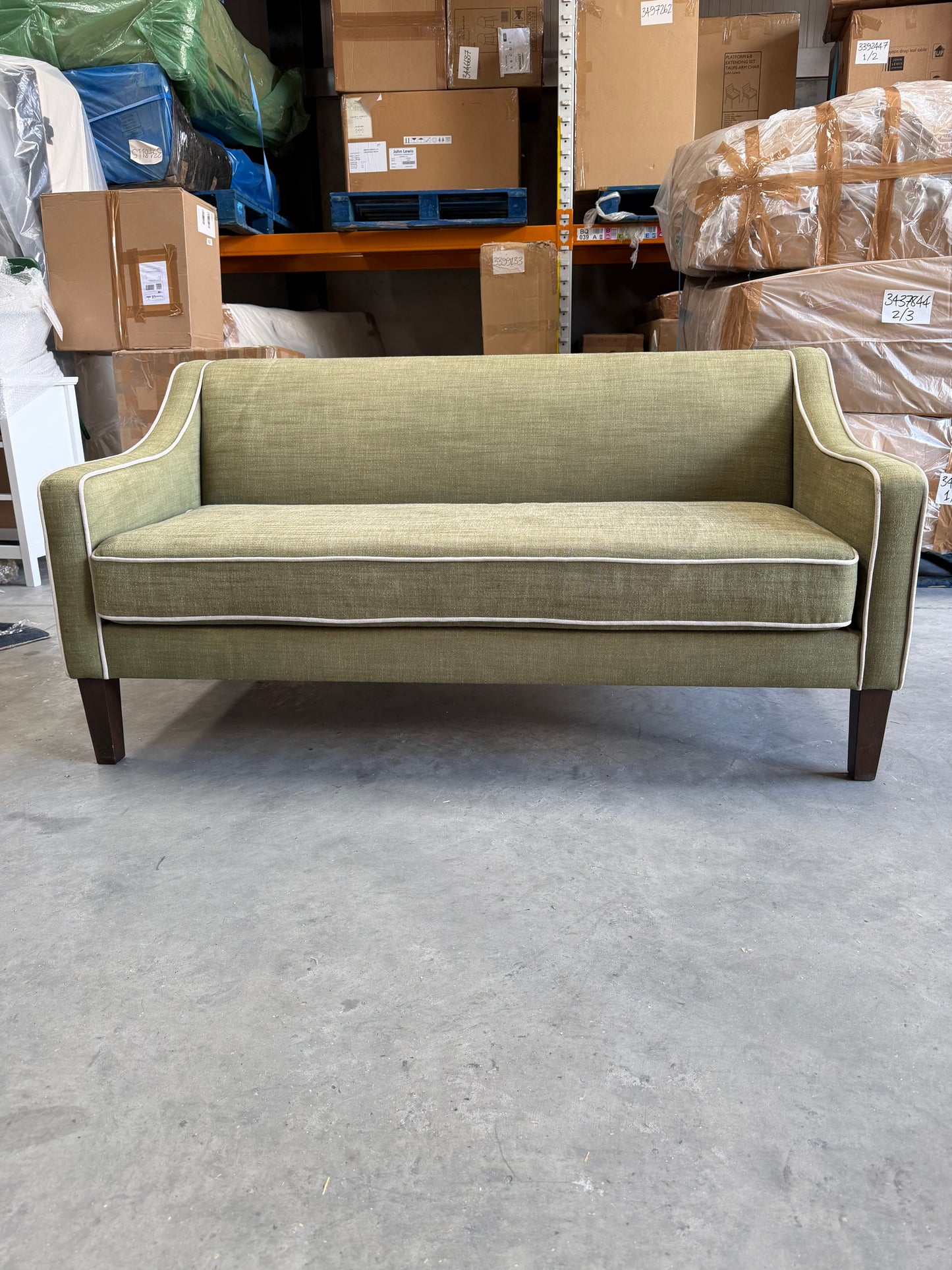 John Lewis Marlow Medium 2 Seater Sofa, Dark Leg, Soft Weave Clay, Relaxed Linen Olive Green