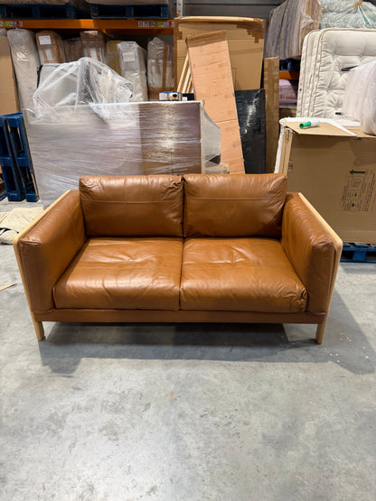 John Lewis Nest Medium 2 Seater Leather Sofa, Light Leg, Premium Caramel