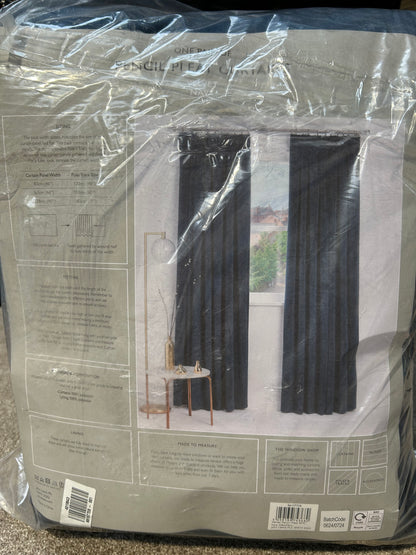 John Lewis Velvet Pair Lined Pencil Pleat Curtains, Navy, W228 x Drop 274cm
