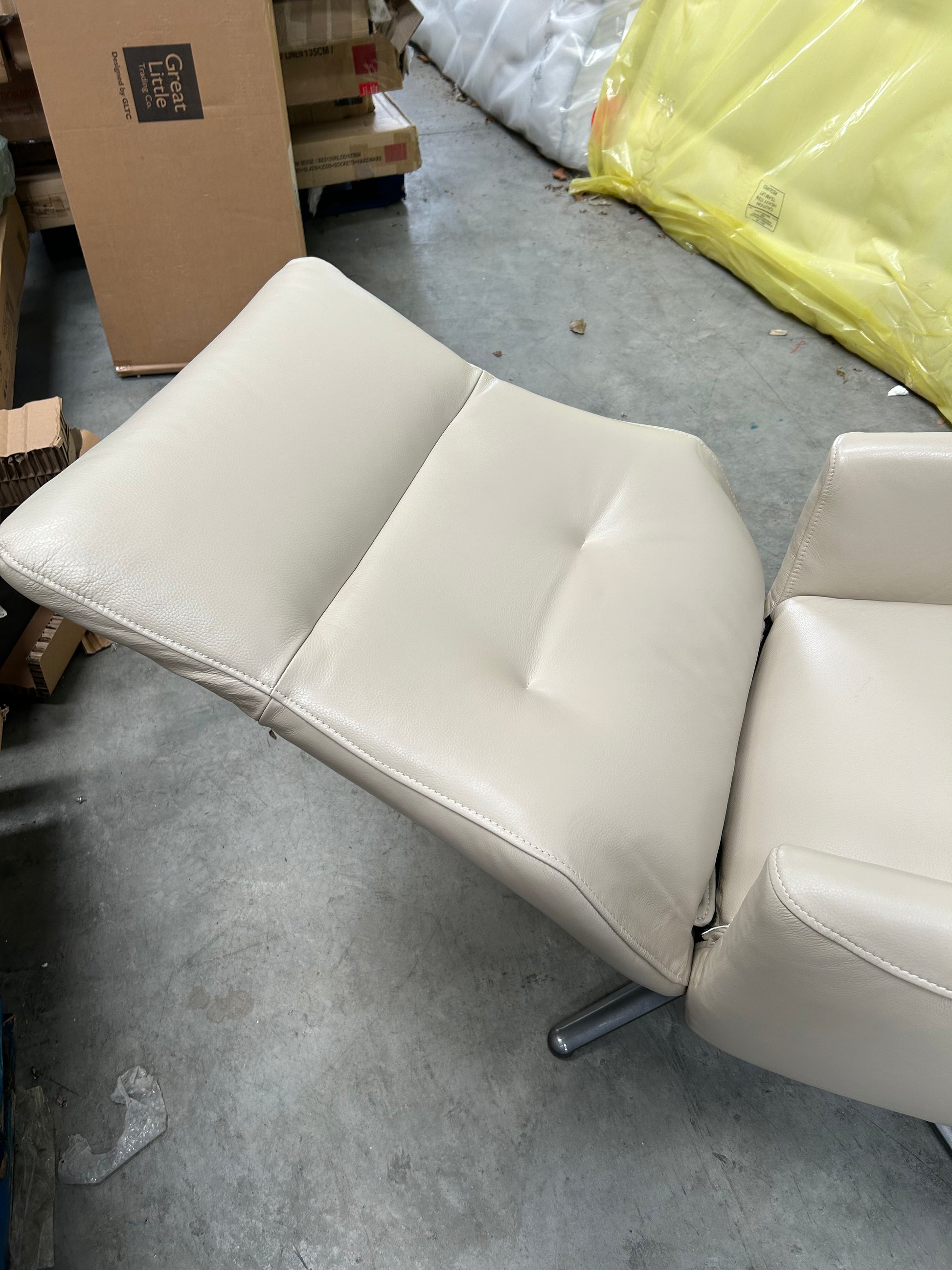 John Lewis Ease Leather Recliner Armchair and Footstool, Stone Leather