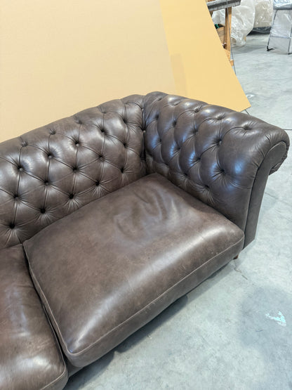 John Lewis Cromwell Chesterfield Grand 4 Seater Leather Sofa, Dark Leg Demetra Charcoal