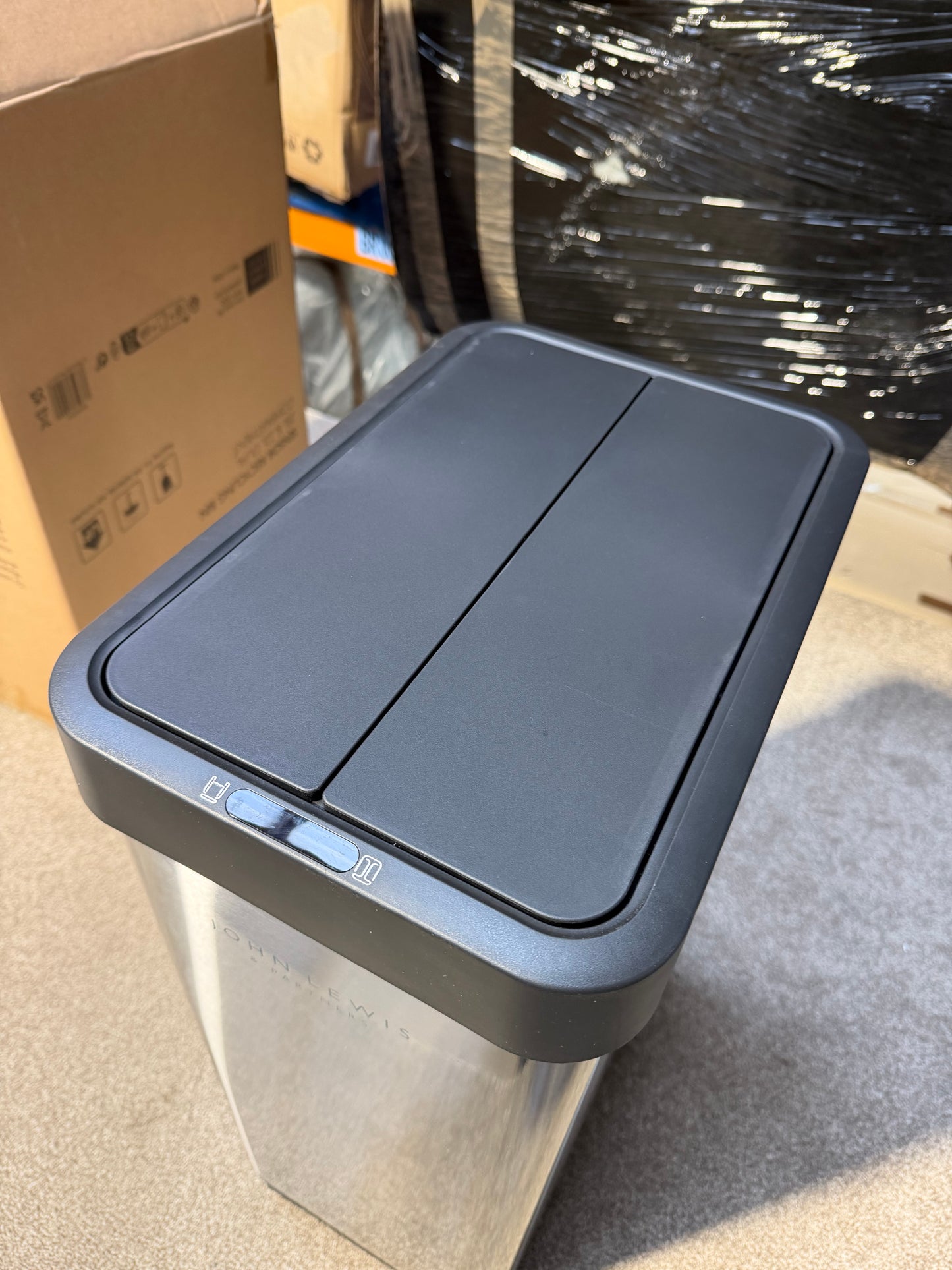 John Lewis 2 Section Sensor Recycling Bin, with Handles, Stainless Steel, 28+22L
