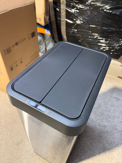 John Lewis 2 Section Sensor Recycling Bin, with Handles, Stainless Steel, 28+22L