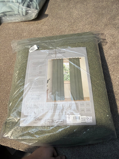 John Lewis Textured Boucle Pair Lined Eyelet Curtains, Pale Avocado, W167 x Drop 182