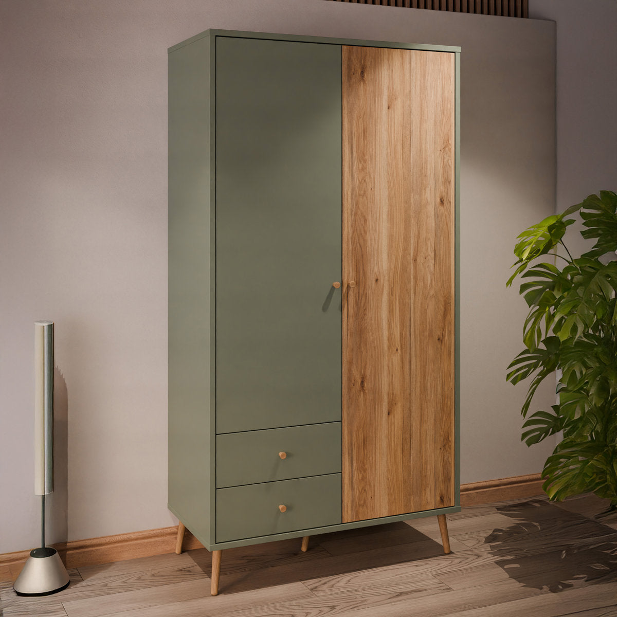 Easyklix Harllson 2 door wardrobe, Sage Green/Oak