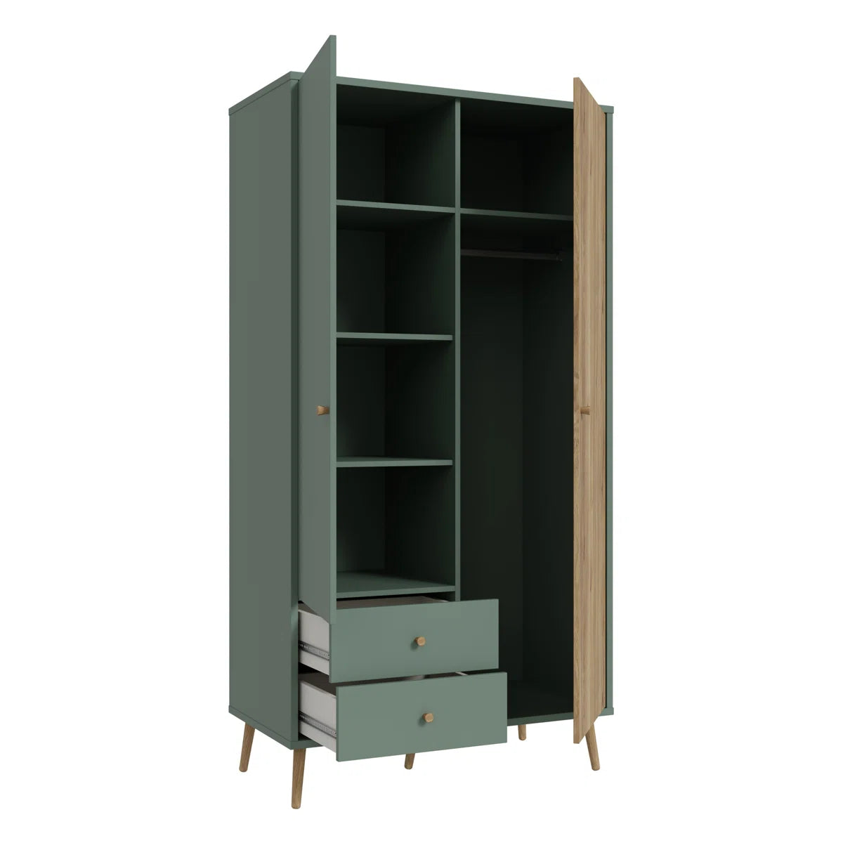 Easyklix Harllson 2 door wardrobe, Sage Green/Oak