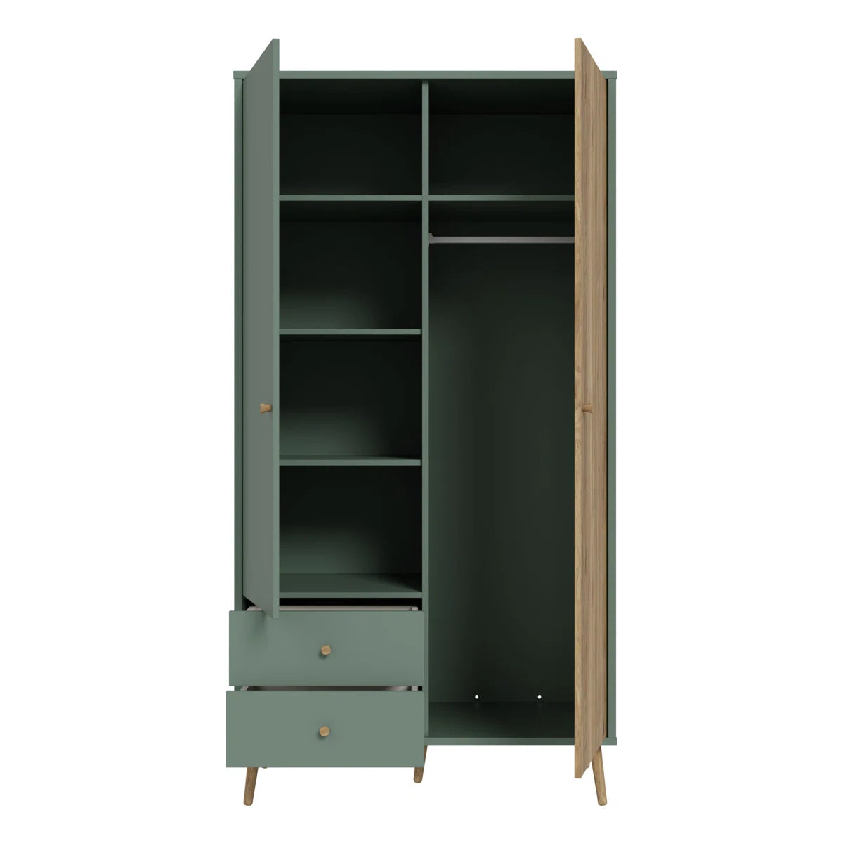 Easyklix Harllson 2 door wardrobe, Sage Green/Oak
