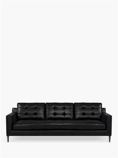 John Lewis Draper II Grand 4 Seater Leather Sofa, Metal Leg, Piccadilly Black