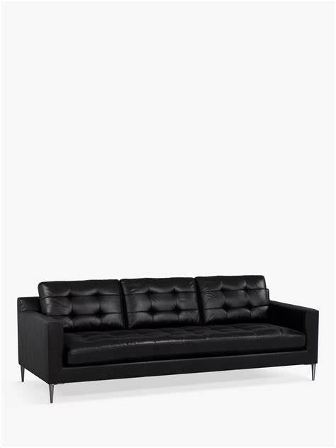 John Lewis Draper II Grand 4 Seater Leather Sofa, Metal Leg, Piccadilly Black