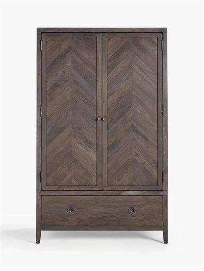 John Lewis Padma Double Wardrobe with 1 Drawer, Grey acacia /Brass