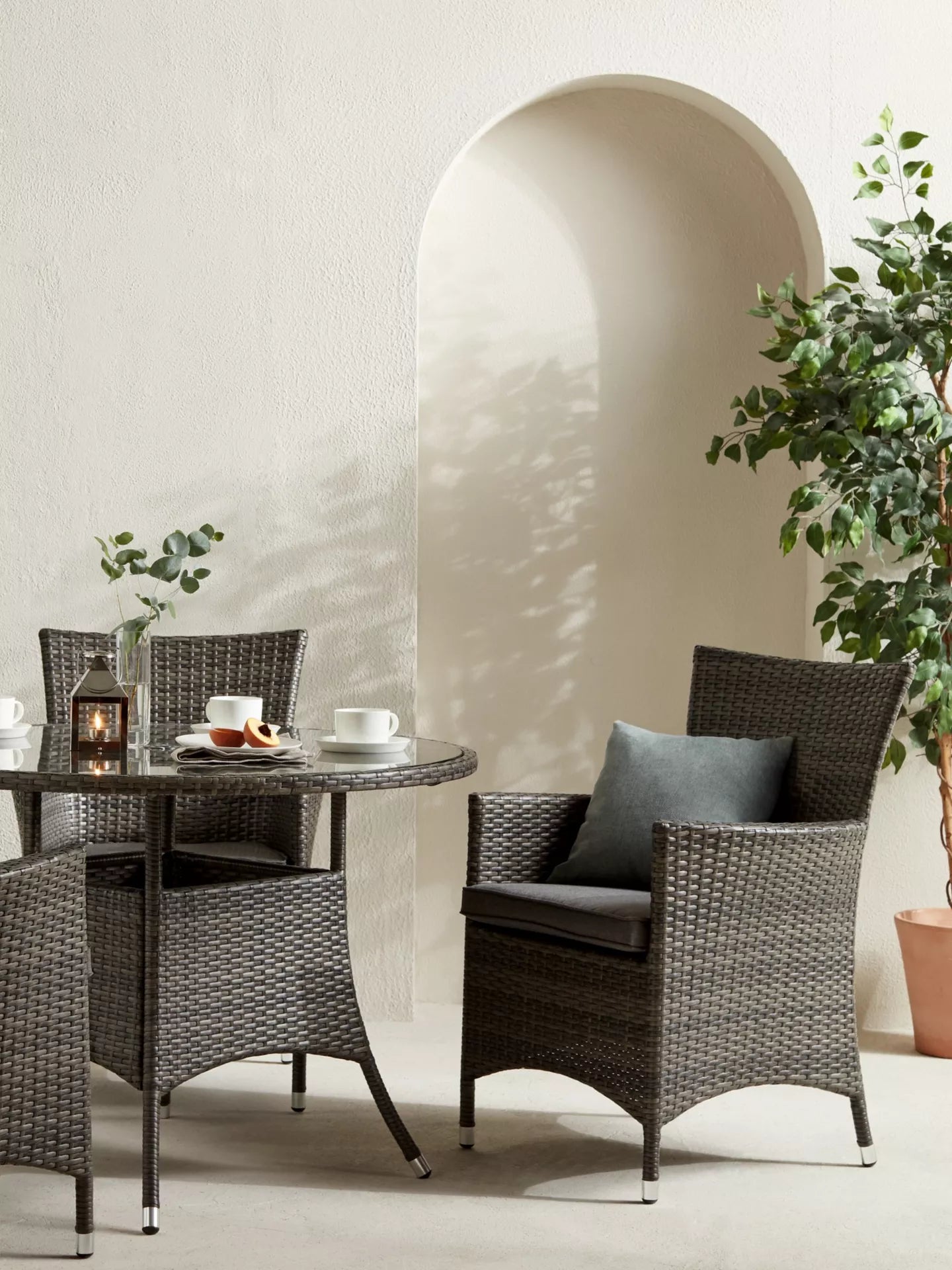 John Lewis Alora Garden Dining Chairs, Set of 2, Brown/Grey