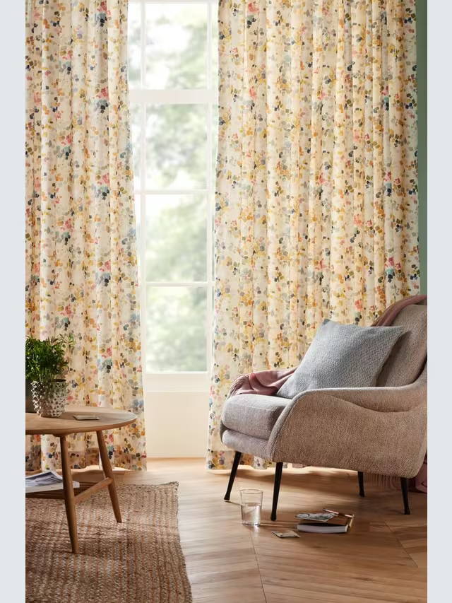 John Lewis Dapple Abstract Print Pair Lined Pencil Pleat Curtains, Multi, W228 x 228