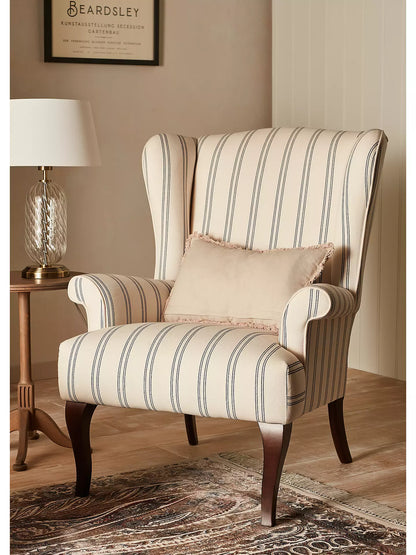 John Lewis Shaftesbury Wing Chair, Dark Leg, Easy Clean Double Stripe Natural