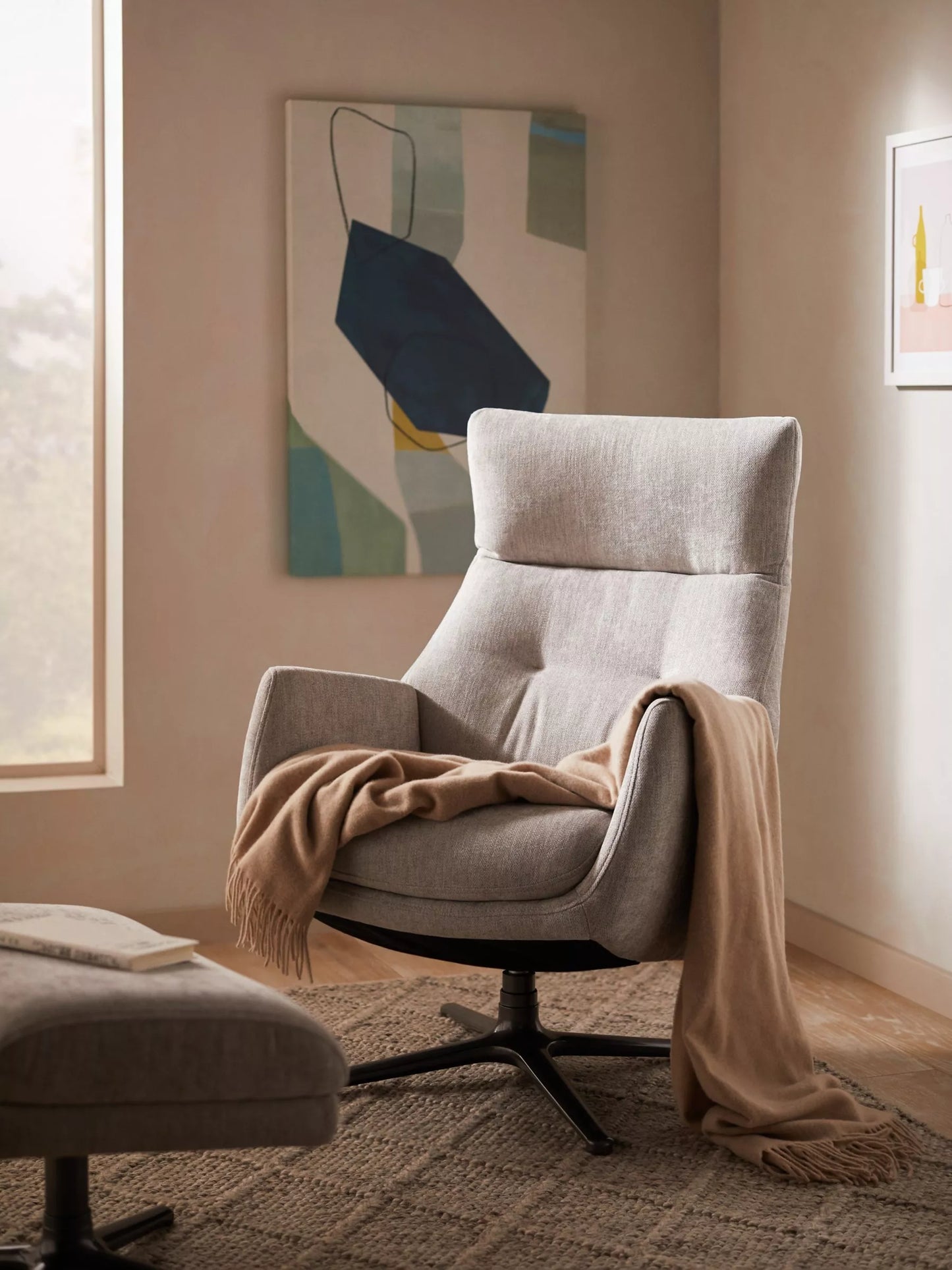 John Lewis Ease Recliner Armchair and Footstool, Soft Weave Grey