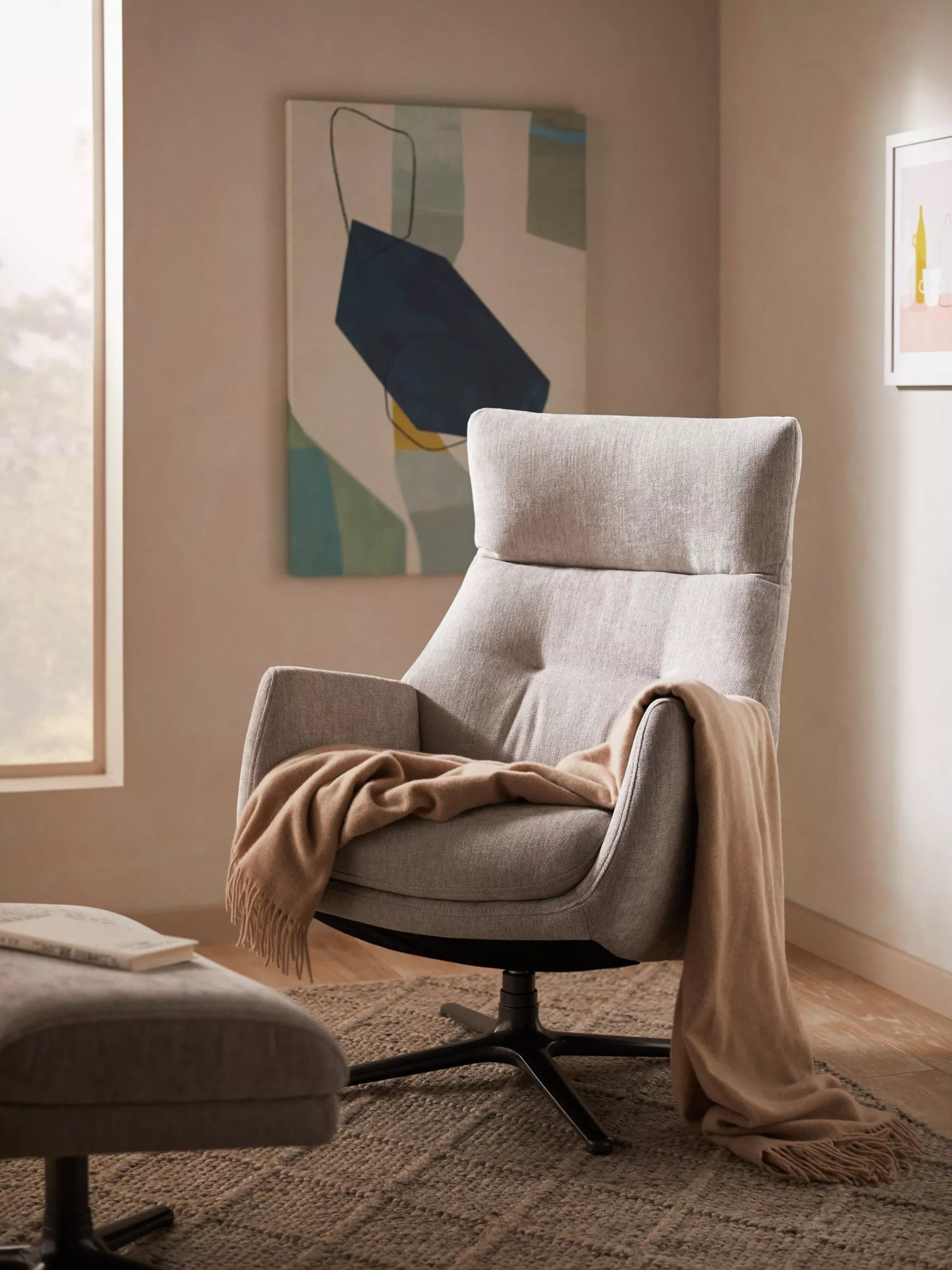 John Lewis Ease Recliner Armchair and Footstool, Soft Weave Grey
