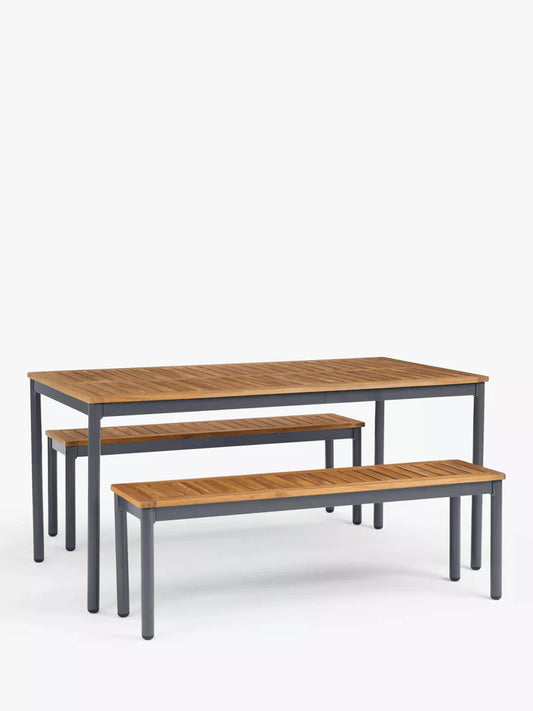 John Lewis Erna 6-Seater Garden Dining Table & Benches Set, Grey/Natural