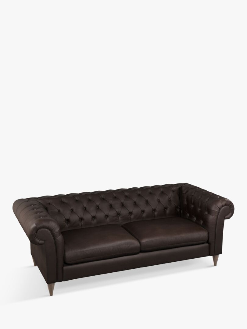 John Lewis Cromwell Chesterfield Grand 4 Seater Leather Sofa, Dark Leg Demetra Charcoal