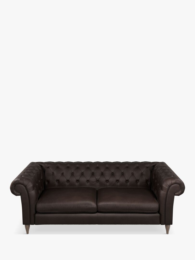 John Lewis Cromwell Chesterfield Grand 4 Seater Leather Sofa, Dark Leg Demetra Charcoal