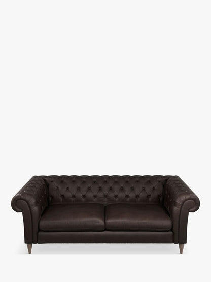 John Lewis Cromwell Chesterfield Grand 4 Seater Leather Sofa, Dark Leg Demetra Charcoal
