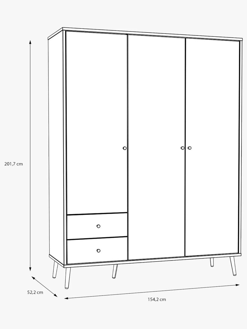EasyKlix Harllson 3 Door Wardrobe with 2 Drawers, Green/Oak