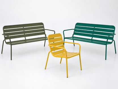 John Lewis Tri-Colour Metal Garden Furniture Set  2 Benches & 1 Armchair