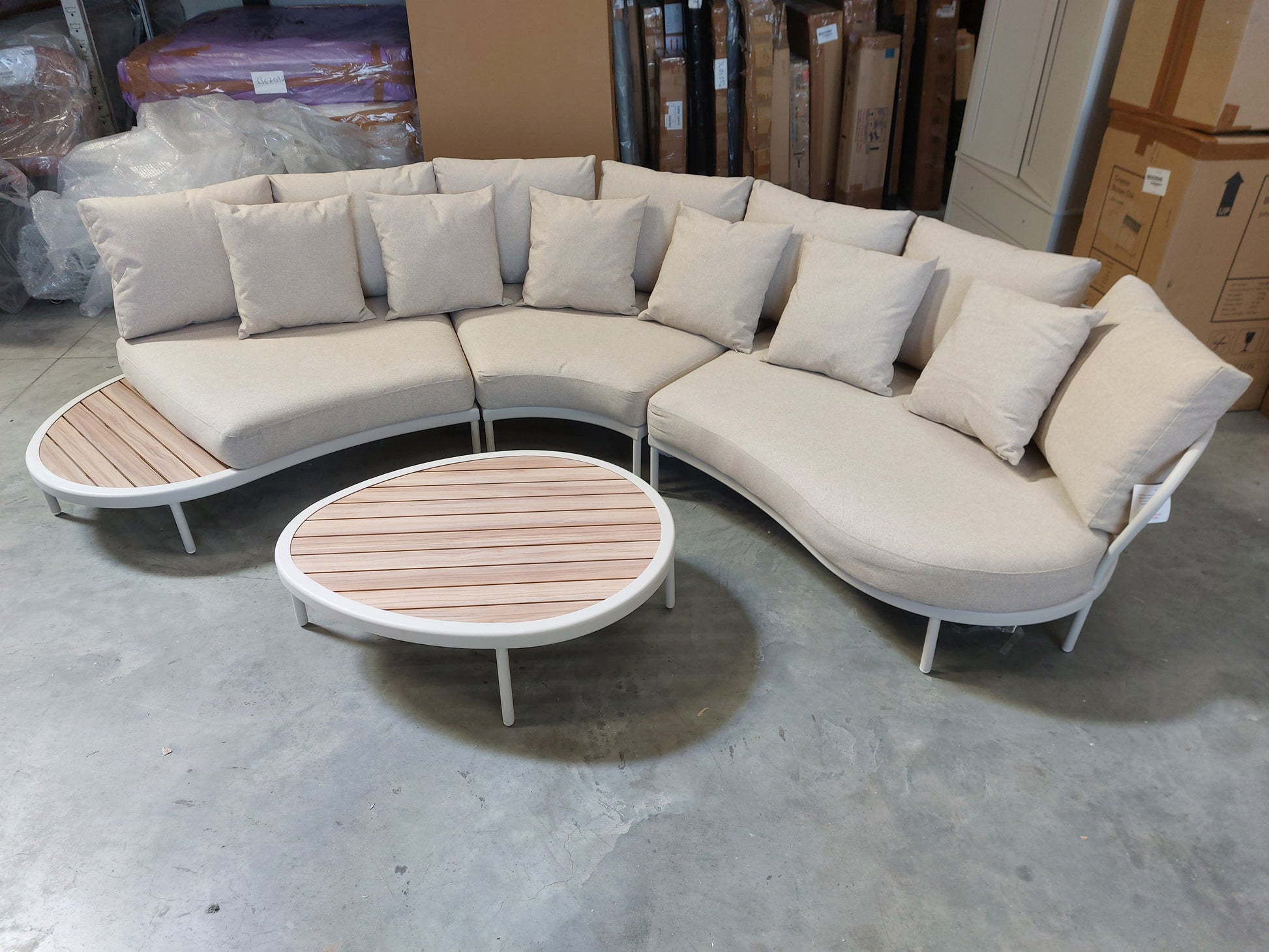 John Lewis Lozenge 5-Seater Modular Curved Garden Sofa & Coffee Table Set, Cream