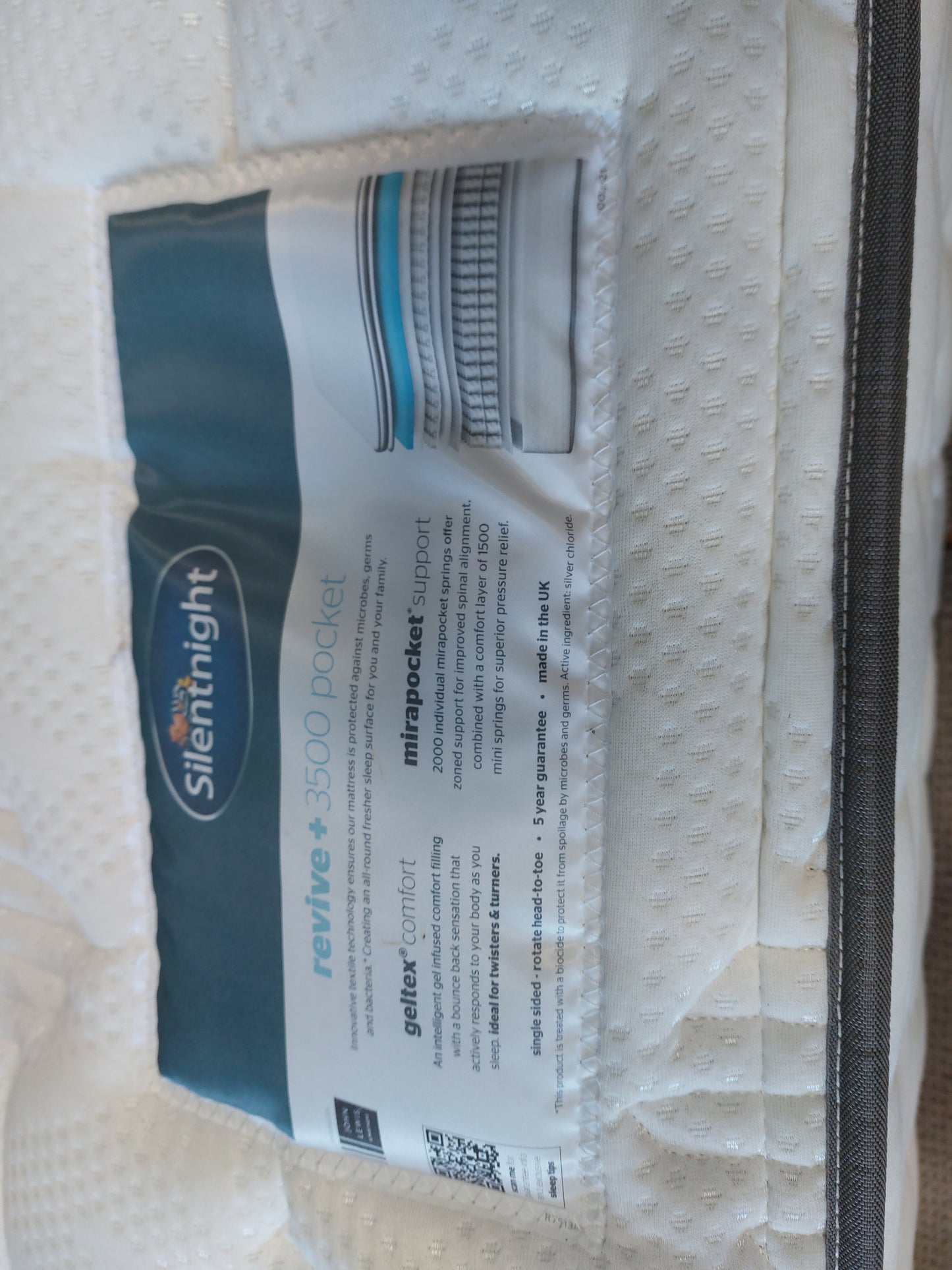 Silentnight Revive + Geltex 3500 Mirapocket Spring Mattress, Regular Tension, King Size