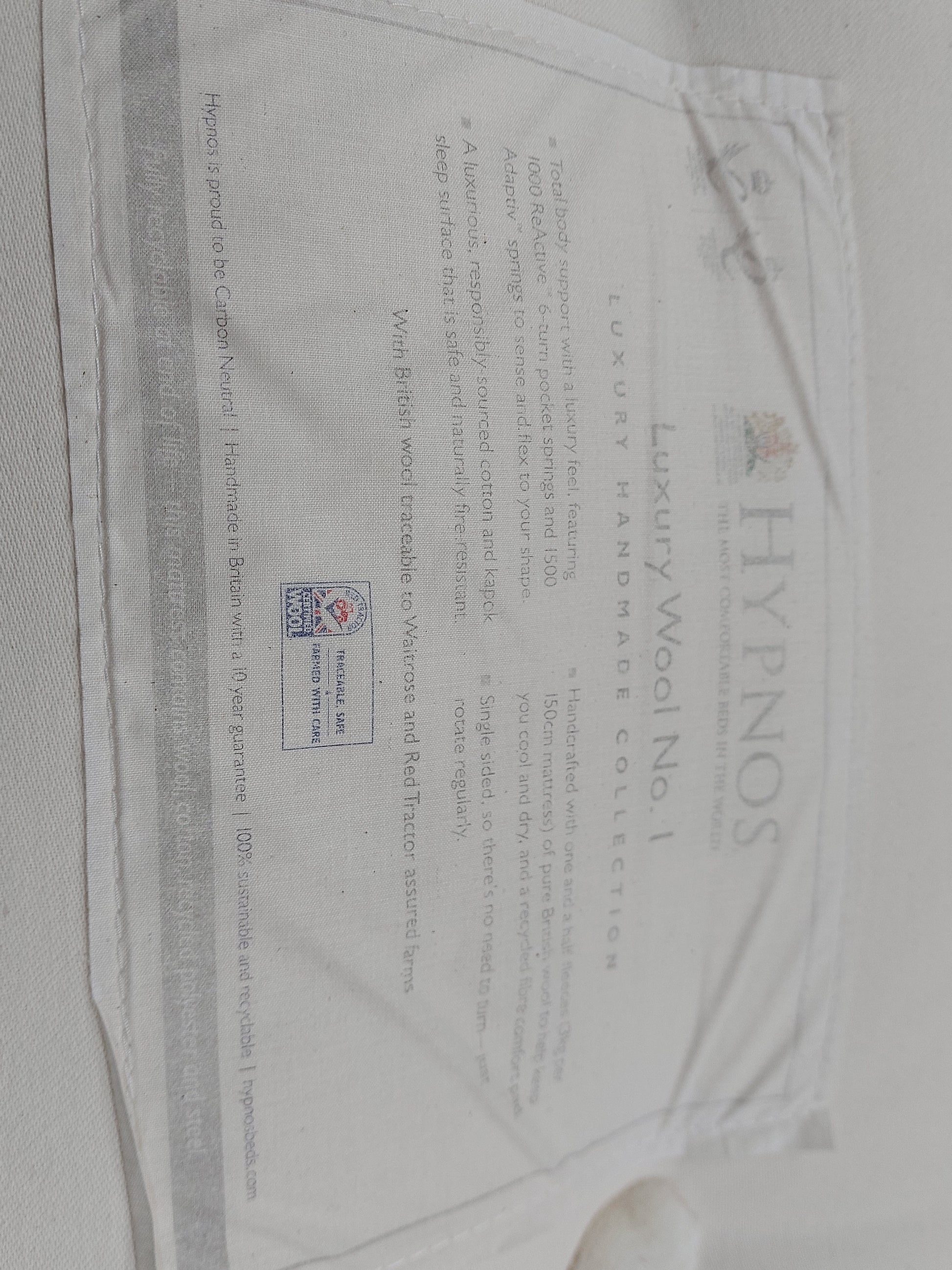 Hypnos Luxury Wool No.1 Pocket Spring Mattress Small Double Medium/Firm Tension