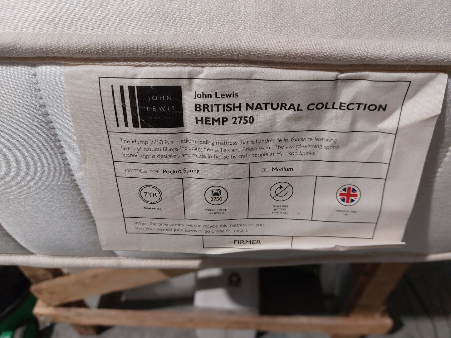 John Lewis British Natural Collection Hemp 2750 Zip Link Regular Tension Super King Size