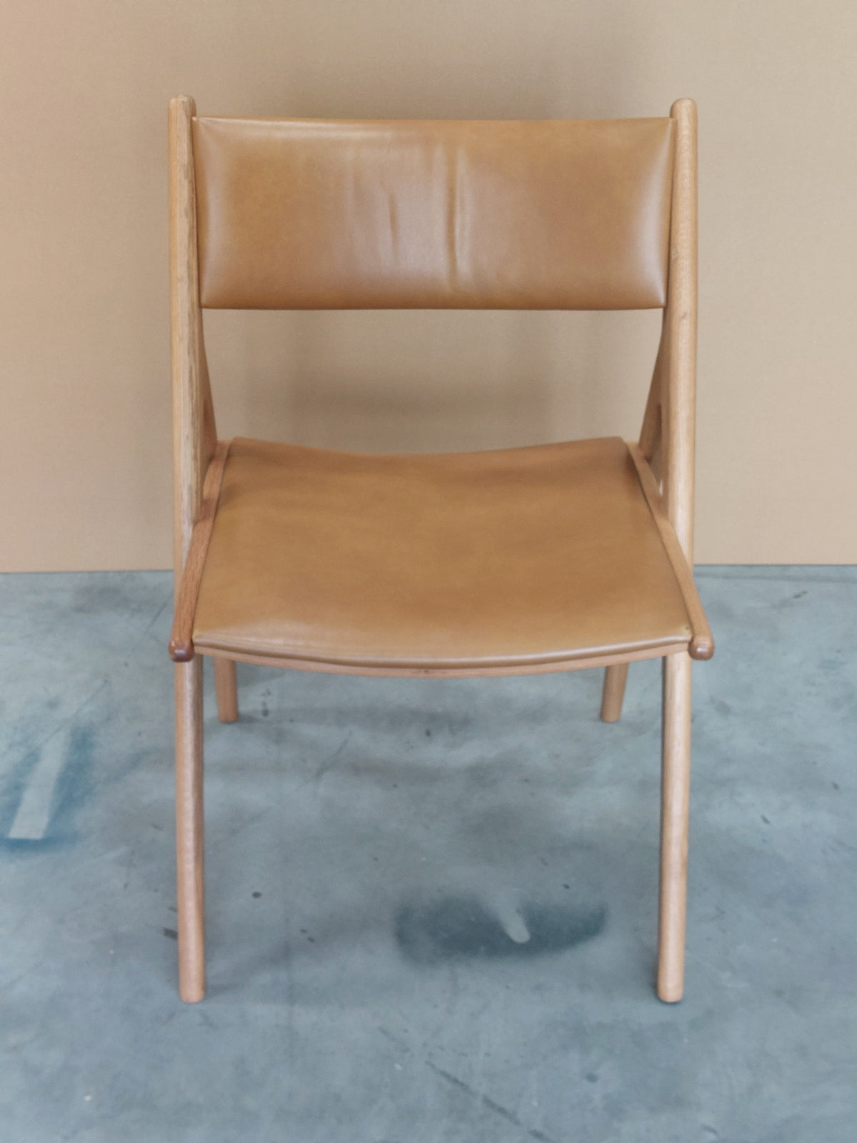 John Lewis X-Ray Leather Dining chair, Oak/Camel