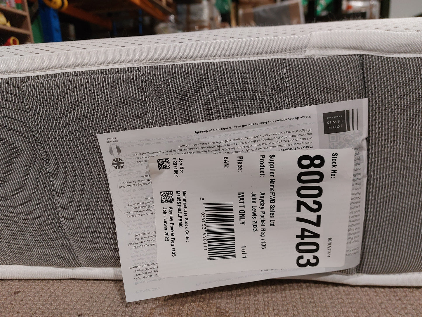 John Lewis Pocket Spring Mattress, Firm Tension, Double