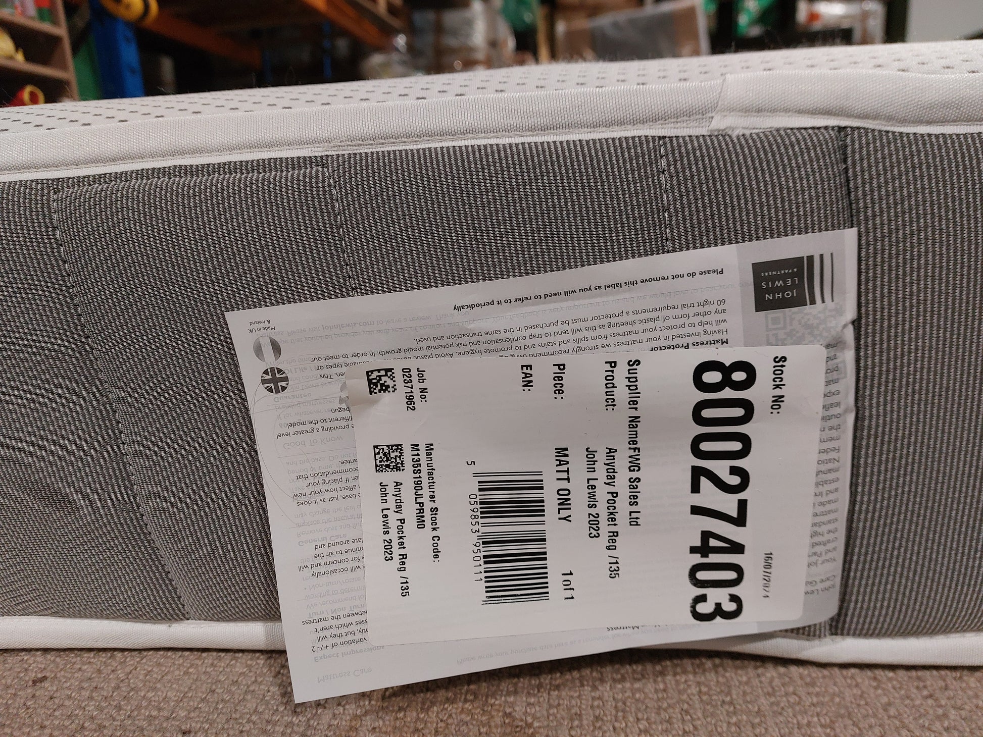 John Lewis Pocket Spring Mattress, Firm Tension, Double